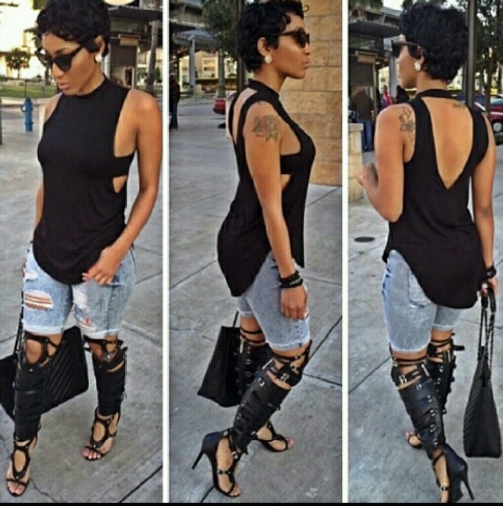ORANGE SUMMER SLEEVELESS OPEN V-BACK VEST TOP - Picture 2 of 4